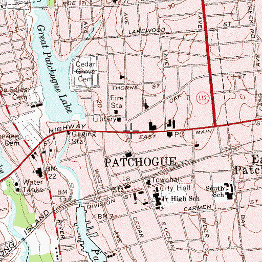 Topographic Map of Patchogue, NY