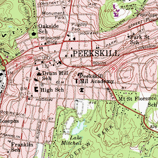 Topographic Map of Peekskill Military Academy (historical), NY