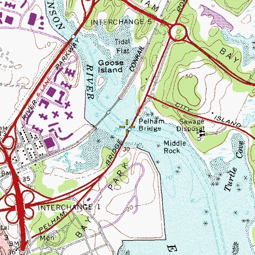 Topographic Map of Pelham Bridge, NY