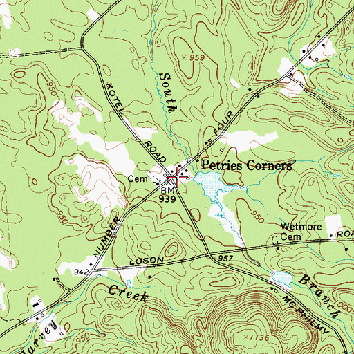 Topographic Map of Petries Corners, NY