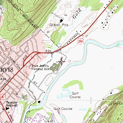 Topographic Map of Port Jervis Senior High School, NY