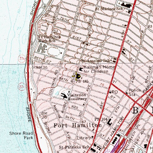 Topographic Map of Public School 185, NY