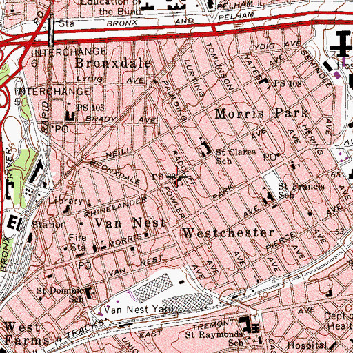 Topographic Map of Public School 83, NY