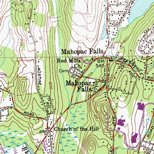 Topographic Map of Red Mills Baptist Church, NY
