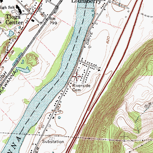 Topographic Map of Riverside Cemetery, NY