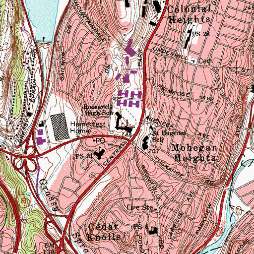 Topographic Map of Roosevelt High School, NY