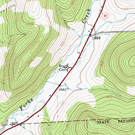 Topographic Map of Root Cemetery, NY