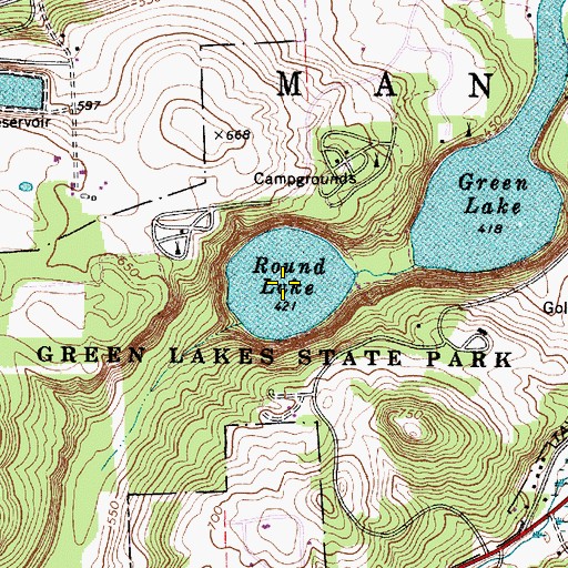 Topographic Map of Round Lake, NY