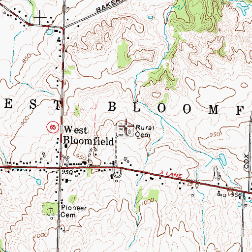Topographic Map of West Bloomfield Rural Cemetery, NY