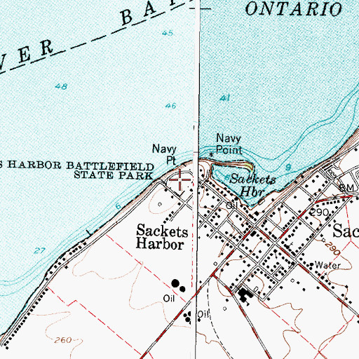 Topographic Map of Sackets Harbor Battlefield State Park, NY