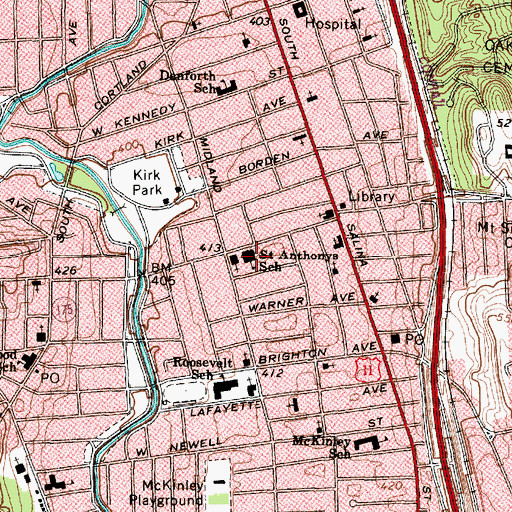 Topographic Map of Saint Anthonys School, NY