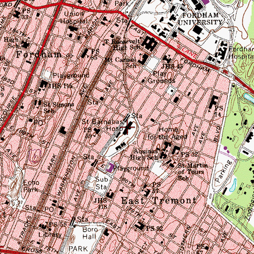 Topographic Map of Saint Barnabas Hospital, NY