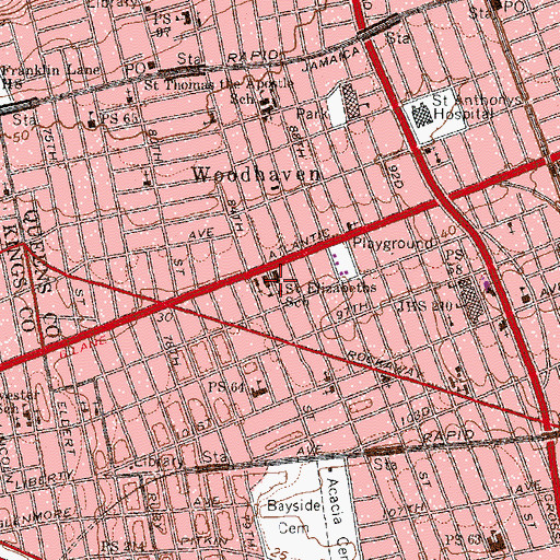 Topographic Map of Saint Elizabeths School, NY