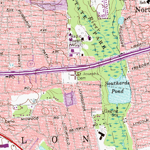 Topographic Map of North Babylon Cemetery, NY