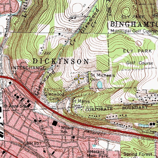 Topographic Map of Saint Michaels Cemetery, NY