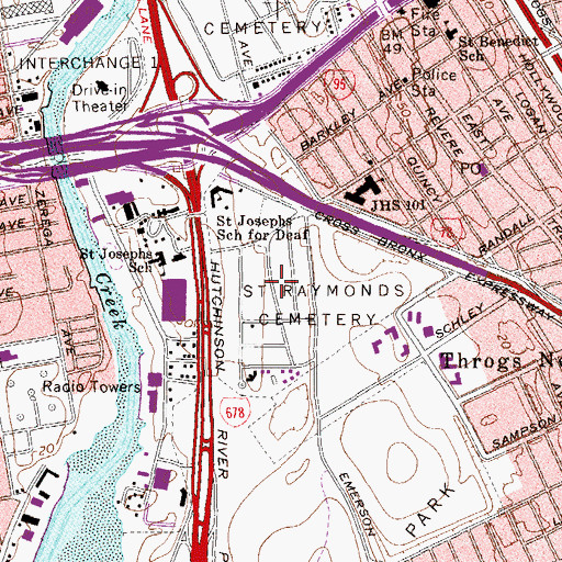 Topographic Map of Saint Raymond Cemetery, NY