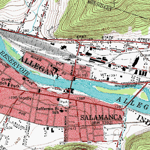 Topographic Map of Salamanca, NY