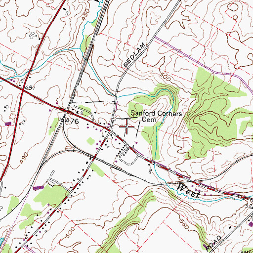Topographic Map of Sanford Corners Cemetery, NY