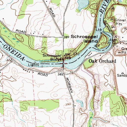 Topographic Map of Schroeppel Bridge, NY