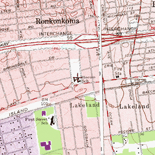 Topographic Map of Edith L Slocum Elementary School, NY