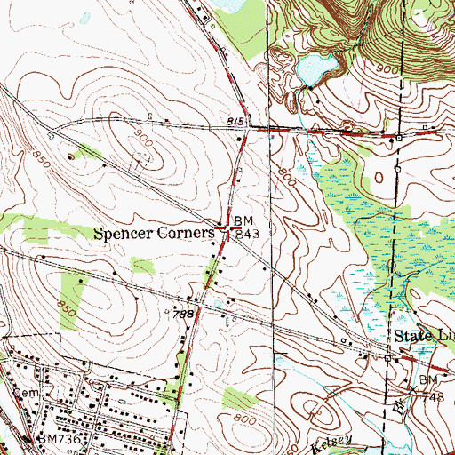 Topographic Map of Spencer Corners, NY