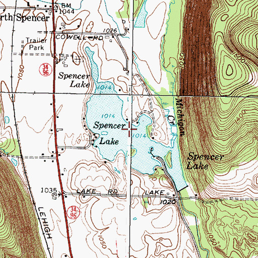Topographic Map of Spencer Lake, NY