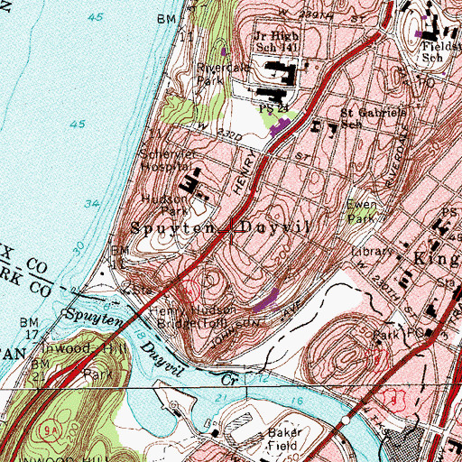 Topographic Map of Spuyten Duyvil, NY