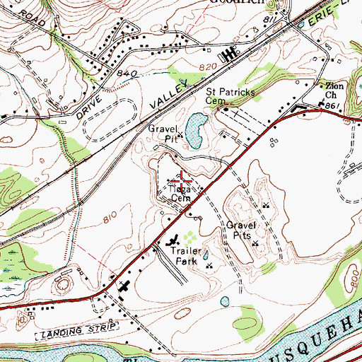 Topographic Map of Tioga Cemetery, NY