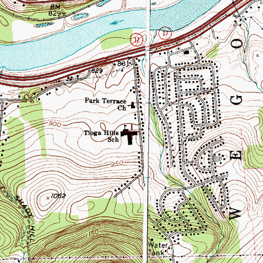 Topographic Map of Tioga Hills Elementary School, NY