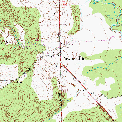 Topographic Map of Towerville, NY