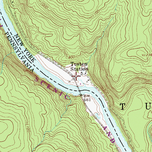 Topographic Map of Tusten Station, NY