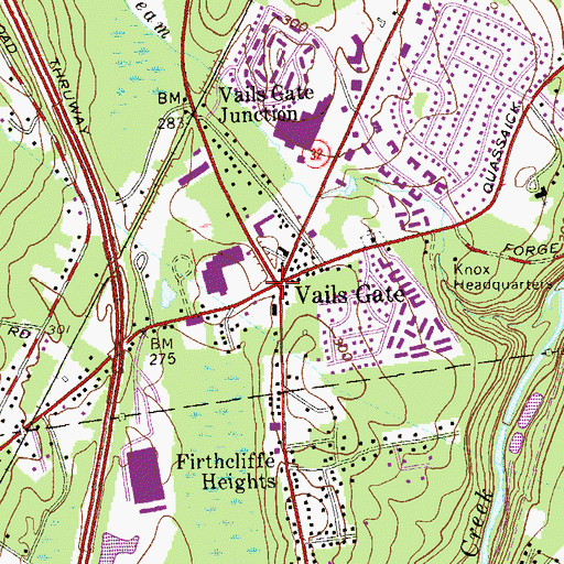 Topographic Map of Vails Gate, NY