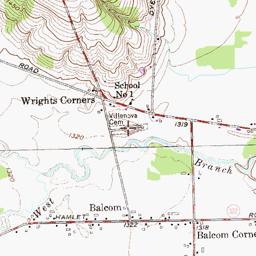 Topographic Map of Villenova Cemetery, NY