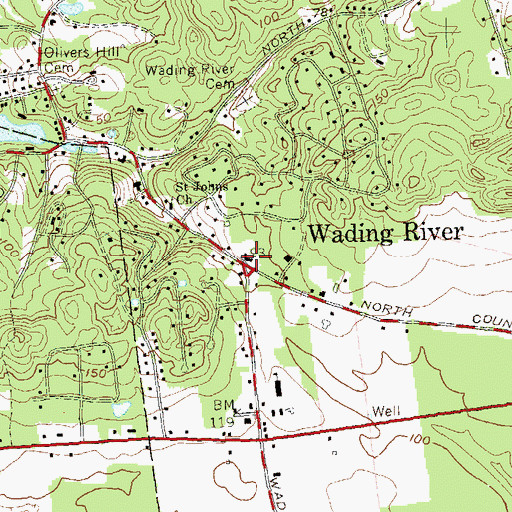 Topographic Map of Wading River, NY