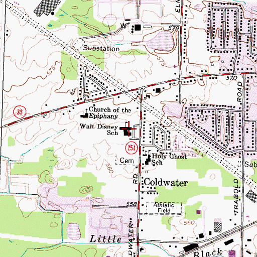 Topographic Map of Walt Disney School, NY