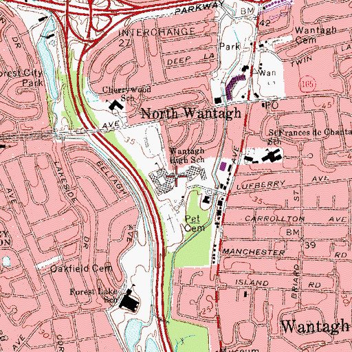 Topographic Map of Wantagh High School, NY