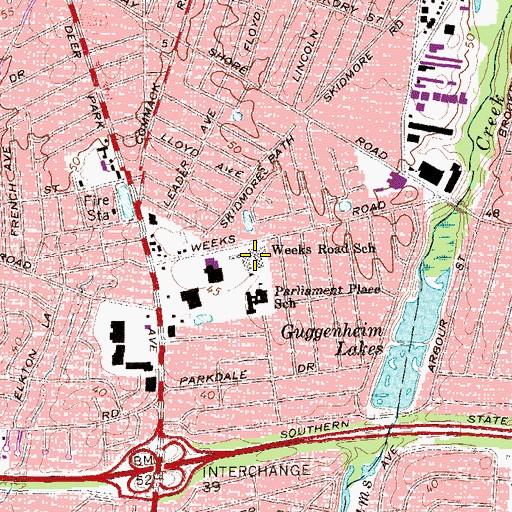 Topographic Map of Weeks Road School, NY