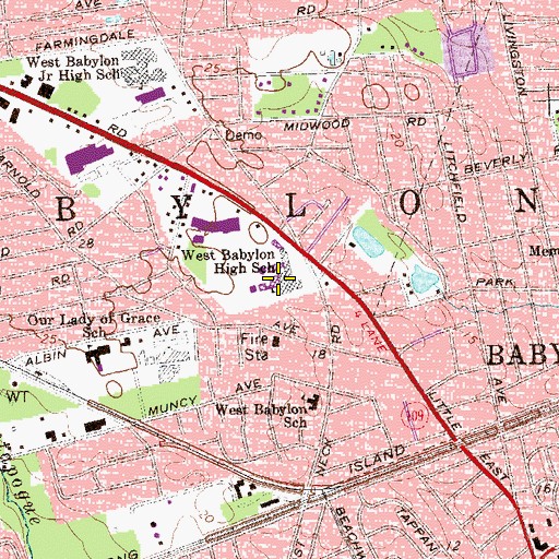 Topographic Map of West Babylon Senior High School, NY