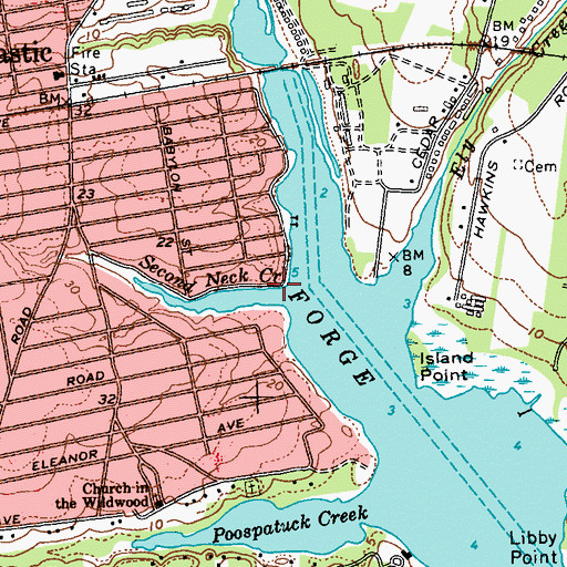 Topographic Map of Second Neck Creek, NY