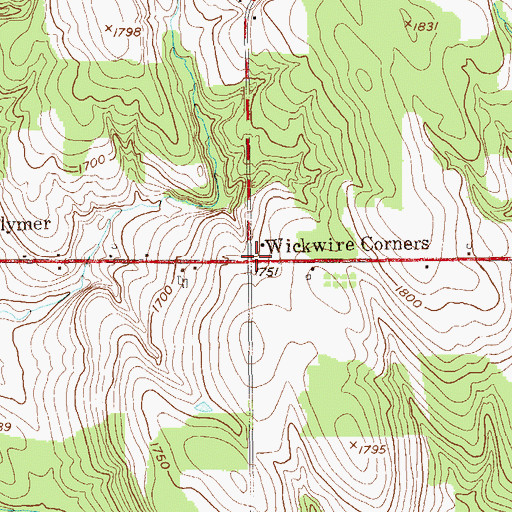 Topographic Map of Wickwire Corners, NY