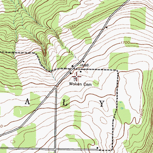 Topographic Map of Wolven Cemetery, NY