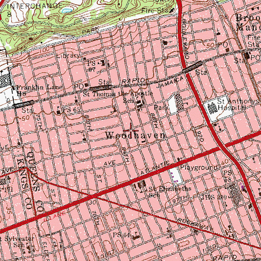 Topographic Map of Woodhaven, NY