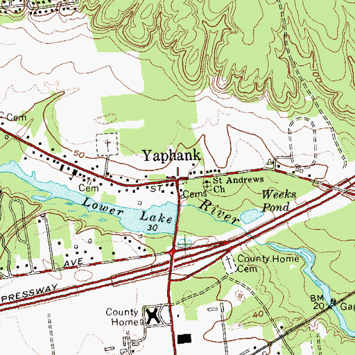 Topographic Map of Yaphank, NY