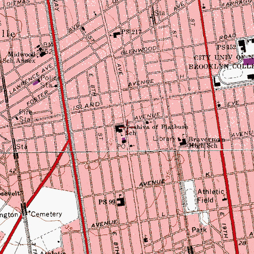 Topographic Map of Yeshiva of Flatbush Elementary School, NY