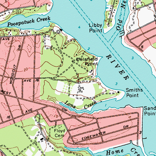 Topographic Map of Old Mastic, NY