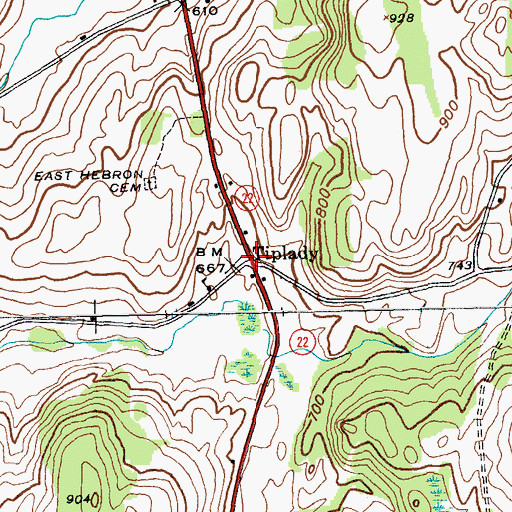 Topographic Map of Tiplady, NY