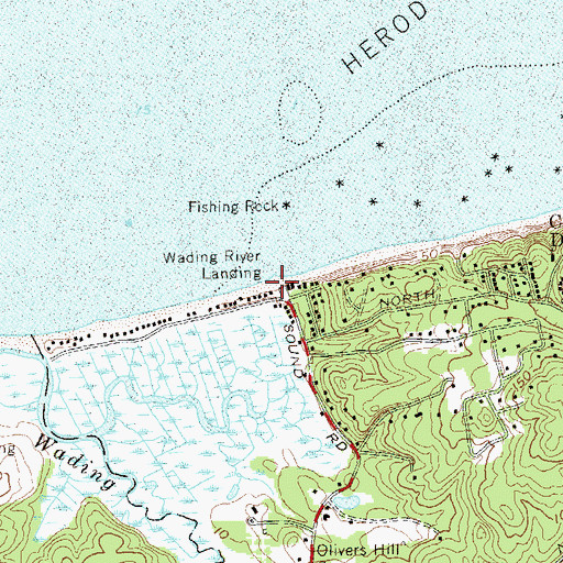 Topographic Map of Wading River Landing, NY