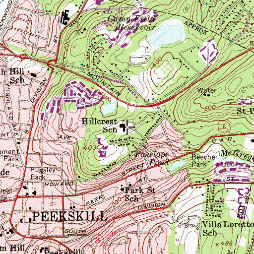 Topographic Map of Hillcrest Elementary School, NY