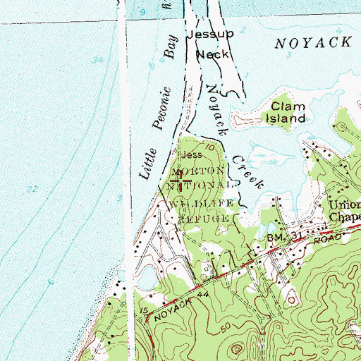 Topographic Map of Elizabeth Alexandra Morton National Wildlife Refuge, NY