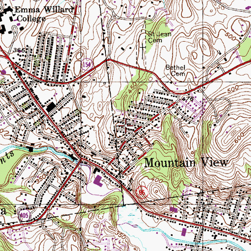 Topographic Map of Mountain View, NY